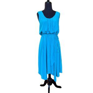 Calypso St. Barth Turquoise Blue Asymmetrical Midi Dress Tassel Tie Boho Size L